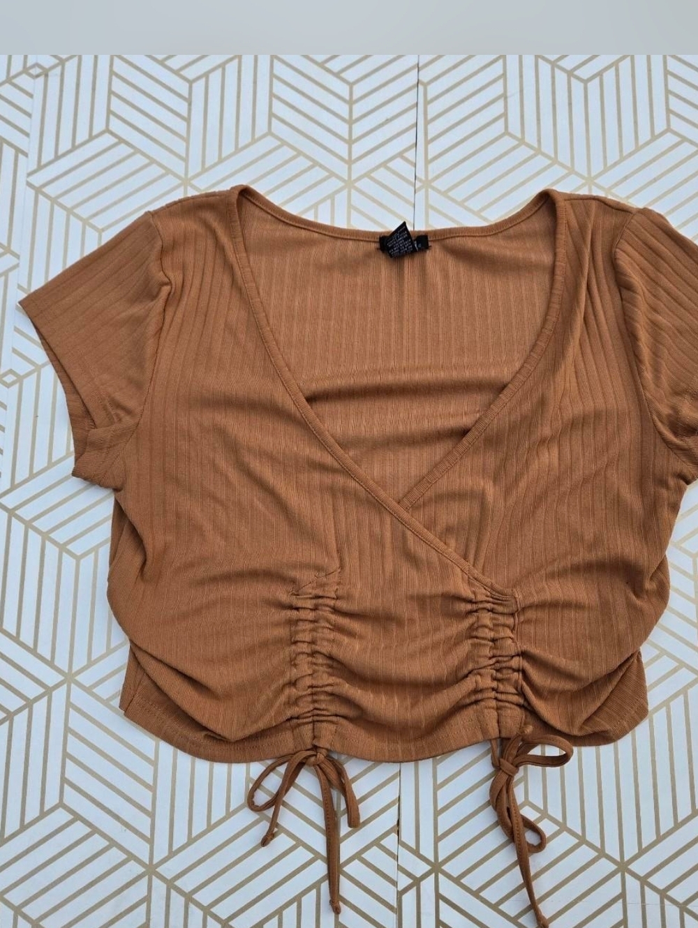 Rue21 Brown Ribbed Tie-Front Crop Top Large Y2k Babydoll Fairy Grunge 90s